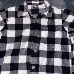 Eddie Bauer Monochrome Plaid Fleece Top